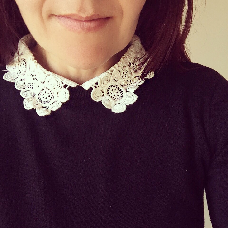 Wednesday Addams inspired primark jumper with lace collar via Always a Blue Sky Girl blog 