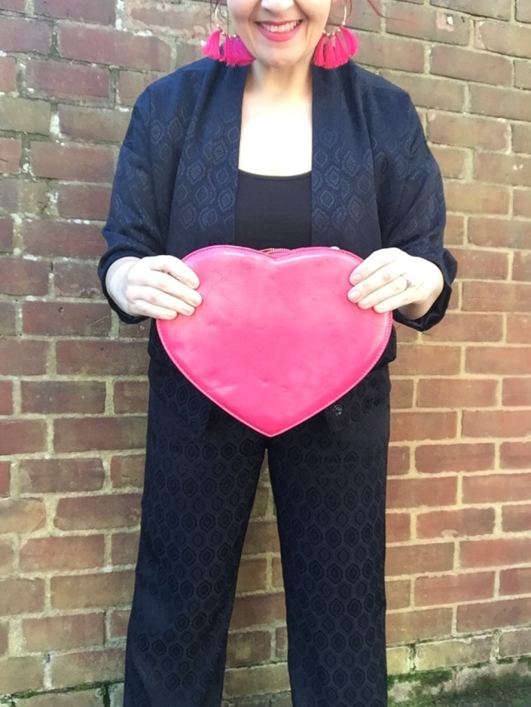 Confidence project - ASOS co-ord pink heart bag & statement tassel earrings Sarah Gorlov Blueskygirlie Always a Blue Sky Girl blog fashion blogger