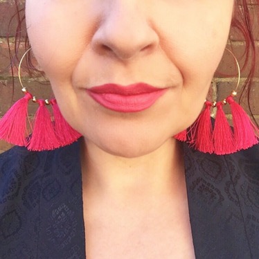 Confidence project - pink lip & statement tassel earrings Sarah Gorlov Blueskygirlie Always a Blue Sky Girl blog fashion blogger